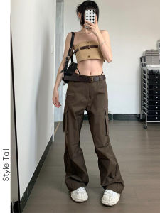 กางเกงยีนส์ทรงหลวมขาตรงสำหรับใส่ทำงานสำหรับผู้หญิง สีบรอนซ์ ทรงหลวม กางเกงขายาวสำหรับผู้หญิงสูง ฤดูใบไม้ร่วง 2024