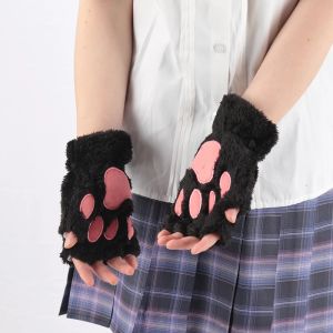 【Fairy Castle】Fashion Girls Lovely Cat Claw Paw Plush Mittens Warm Soft Plush Short Fingerless women Leisure Bear Cat Gloves Half Finger Gifts