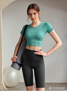 Womens Slim Fit Sports T-shirt Yoga Top Short-Sleeved Navel-Exposed Running Fitness Training Clothes Summer New Style