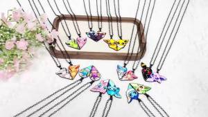 Bandai | kawaii cute Eevee cartoon pendant necklace 2 piece anime style metal heart patchwork jewelry gift