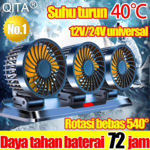 Suhu diturunkan 40°C Khamzat OS Kipas Angin Mobil 12V/24V 3 kepala lipat penyesuaian 180 derajat dapat ke sudut mana pun cocok untuk berbagai modell(Portable car fan Kipas Mobil Kipas Mobil Double Fan Kipas angin usb Kipas angin mini)
