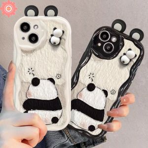 For Samsung A54 A23 A13 A14 A04s A12 A20 A30 A52 A11 A03 A50s A03s A20s A33 A24 A04E A53 A31 A32 A50 A04 A34 A10s A21s A51 A52s Cute 3D Doll Panda Couples Cartoon Panda Soft Case