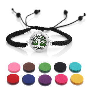 2025 New Black Rope Aromatherapy Bracelet Essential Oil Diffuser Stainless Steel Perfume Locket Bracelet Women Jewelry