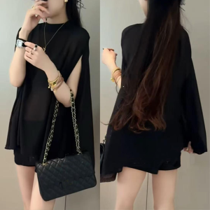 Shalldoer | Bộ đồ hai mảnh màu đen cổ tròn không tay thời trang mùa hè cho nữ Bộ đồ ngắn giản dị và thanh lịch của thương hiệu Xiangduor