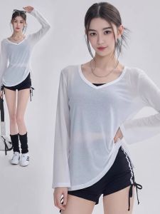 Lightweight Sun Protection Blouse Long Sleeve V-Neck Drawstring Breathable T-shirt