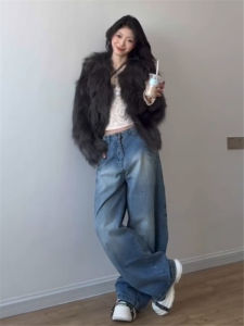 High Waist Wide Leg Vintage Washed Loose Slimming Banana Scythe Jeans Womens Spring Autumn Denim Pants Casual Loose Fit
