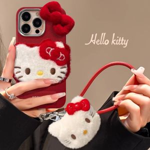 Soft Silicone 16Promax Phone Case New Leather Texture Metal High-End Feel Womens 16Plus Luxury Plush Kitty Cat Anti-Fall with Lanyard INS