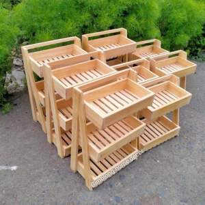 RAK BUMBU TIGA SUSUN BAHAN KAYU JATI BELANDA - RAK DAPUR - RAK SAYUR