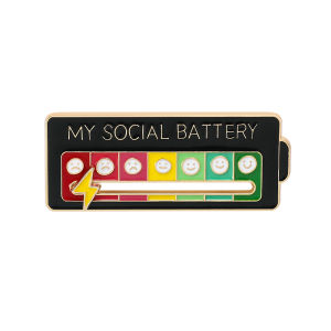 Bandai | Mood Expression Pins for Women Men My Social Battery Brooches on Clothes Funny Alloy Badge Gifts