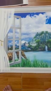 Decal dán tường cửa sổ phong cảnh biển (Keo sẵn bóc dán)