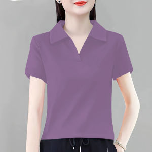 Summer New Arrival Plus Size Polo Collar Short Sleeve K-style Loose Slimming T-shirt Female Pure Cotton Easiest for Match Casual Polo Collar Top