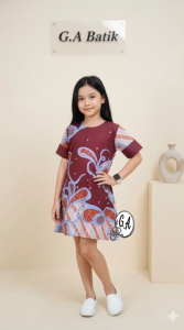 Dress Batik Anak Motif Mulyo Burgundi – Gaun Anak Perempuan Warna Maroon Elegan