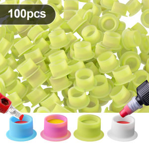 100Pcs Disposable Tattoo Silicone Ink Cup Permanent Makeup Pigment Holder Container Cap Tattoo Ink Accessories for Tattoo Artist