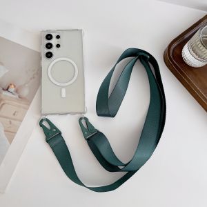 Crossbody Wide Lanyard Adjustable Case For Samsung S23 S24 S25 S26 Ultra Plus Clear Magnetic Wireless Charging Shockproof Cover