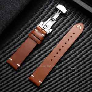 Oil Wax Leather Watch Band for Omega Stainless Steel Butterfly Buckle Bracelet 18mm 20mm 22mm Universal Black Brown Wristband