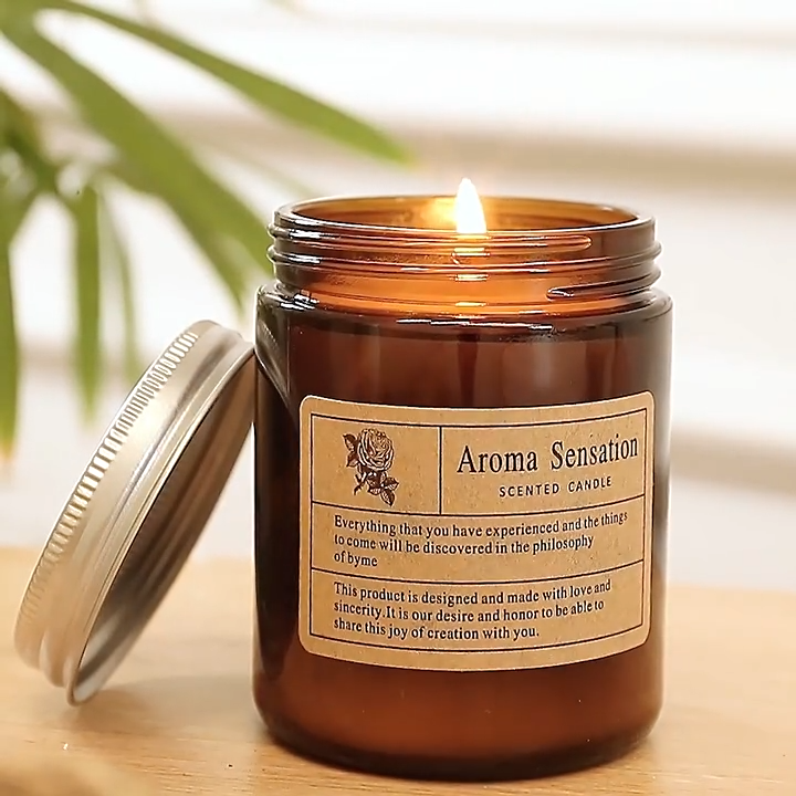 [SG Seller] Scented Candle Aroma Sensation great for birthday gift- Brown Bottle 100g / Dry Flower Handmade Natural Soy Aromatherapy Wax Fragrance