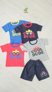 Setelan Bayi Laki-laki Baju Lengan Pendek & Celana Jeans Motif Cool Dude All Size