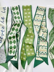 Korean Style Printed Silk Scarf Long Rectangle Decorative Necktie Girls Fashion Accessory Green Forest Craft Simulated Silk