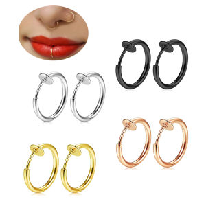 2-6Pc Fake Nose Ring retractable earrings Hoop Faux Lip Earrings Cartilage Septum Clip on Ear Lobe Helix Anti Conch Non Piercing