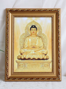 รูปภาพพระพุทธรูปทองพร้อมกรอบไม้ กาน้ำแข็งสำหรับตกแต่งบ้านสไตล์ยุโรป รูปภาพพระพุทธเจ้าสำหรับประดับกำแพง
