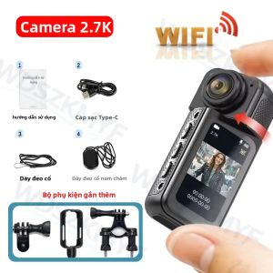 Camera Hành Động Mini 2.7K 1080P WiFi Ghi Hình Xe Máy 180 Độ ° Camera Hành Trình Xe Đạp Có Ống Kính Xoay - Camera Thể Thao Đường Trường