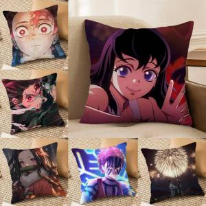 Bandai | Demon Slayer Upper Moon Demons Anime Plush Pillow Cover Soft Short Plush Cushion Cover For Sofa Bedroom Home Decor Gift