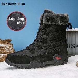 Giày Mùa Đông Nam Chống Thấm Nước Chống Trơn Trượt Cổ Cao Đến Giữa Bắp Chân Đế Dày Giữ Ấm Lót Lông Mềm Mại Thời Trang Ngoài Trời Đế Cao Su Chống Mài Mòn