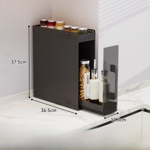 Kitchen Multi-Function Countertop Spice Rack Pull-Out Drawer Cabinet Narrow Side Storage Cabinet Nordic Style Metal Glass