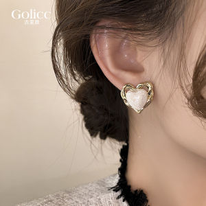 French Pearlescent White Heart Shaped Earrings Womens Unique Fashion Jewelry Hoops Fresh out New Alloy Silver Gold Plated