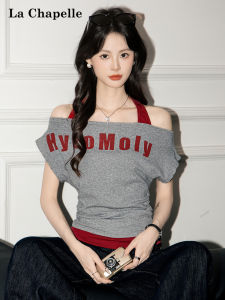 La Chapelle | Áo Thun Dây Kéo In Chữ Phong Cách Off-shoulder Ôm Body