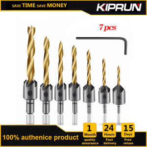 KIPRUN 7Pcs Countersink Drill Bit Set Screw Woodworking Drill Press Set Reamer Screw Woo Tool With 1 Free Hex Key Wrench