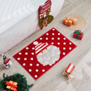 VIKAMA Giáng Sinh Ông Già Noel Mặt Đỏ Chấm Bi Phòng Tắm Thảm Mềm Chống Trơn Trượt Cho Phòng Tắm Lối Vào Phòng Ngủ Trong Nhà Trang Trí Nhà Cửa