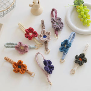 Handmade Korean Style Mobile Phone Lanyard Hook Woven Flower Phone Chain Key Holder Wristband Digital Accessories Nylon Thread