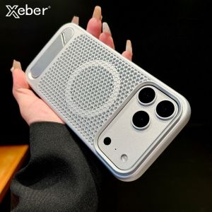 Luxury Heat Dissipation For Magsafe Case For iPhone 17 Pro Max Air 16 15 14 Plus 13 12 Breathable Wireless Charge Stand Cover