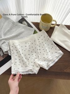 miiow | Pure Cotton High Waist Briefs Womens Anti-Light 2-in-1 Seamless Safety Pants Cat Person Underwear Floral Print Butt Lifting