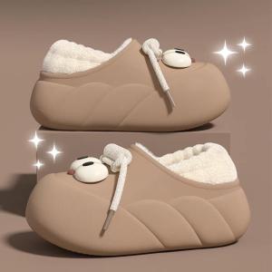 Dép Cotton Chống Thấm Nước Đế Dày Lót Lông Cừu Mùa Đông Ngoài Trời Đế EVA Chống Trượt Dễ Thương Cho Nữ