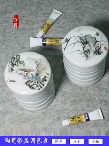 Jingdezhen Five-Layer Ceramic with Lid Palette Chinese Painting Watercolor Large Size Pink Paint Dish Calligraphy Ink Box Chopsticks Table