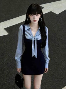 CHANGTONG | Korean Style Color Block Fake Two-Piece Short Dress