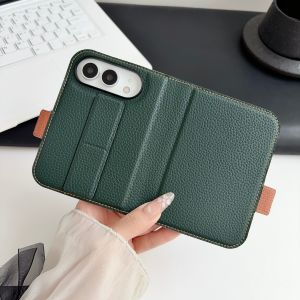 szhaiyu | Luxury PU Leather Phone Case For iPhone 18 Fold iPhone Duo With Card Slot Wrist Strap Shockproof Anti-Drop Stand Wallet Cover