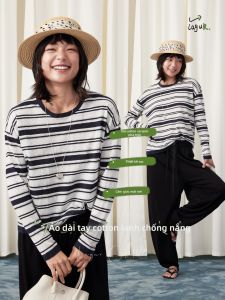 Lagur | Áo Thun Dài Tay Sọc Bằng Cotton Linen Thông Gió Chống Tia UV