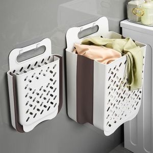 1PCS Wall-Mounted Dirty Clothes Basket large-Capacity Folding Storage Basket Strong load-Bearing Hollow Design For Ventilation