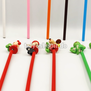 TAIYO Pensil Kayu Karakter Pena Wooden Hewan Animal Alat Tulis Sekolah Pencil Rainbow Anak ATK