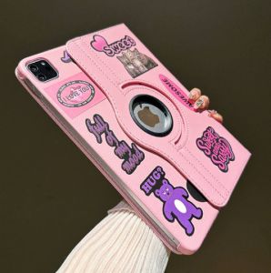 Tooach 360° Rotating Stand Flip Leather Tablet Case With Fashion Sticker For iPad Mini 6 5 4 3 2 1 iPad 9.7 5th 6th Air 3 4 5 iPad 10.2 7th 8th 9th 10th Gen iPad Pro 11 inch iPad Pro 12.9 2022 2021 2020 2019 iPad Casing Cover With Holder Bracket