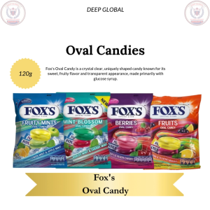 Foxs Fruity Mint Oval Candy 120g - Crystal Clear Uniquely Shaped Sweet Fruity Flavor Transparent Appearance Made with Glucose Syrup