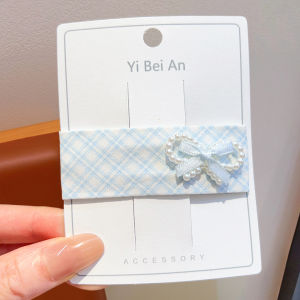 DUBAO | Korean Style Gingham Bow Hair Clip Blue Pearl