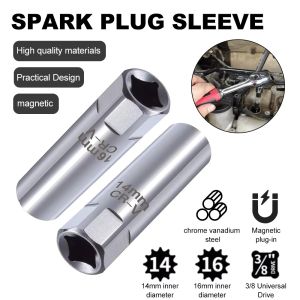 Universal Car Spark Plug Socket 14/16mm Spring/Magnetic Rotating Spark Plug Sleeve Wrench 3/8" Replacement Repair Kit Spark Plug Disassembly Car Repair Tool