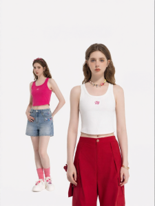 Summer New Simple Color U-neck Comfortable and Versatile Womens Ribbed Tank Top
