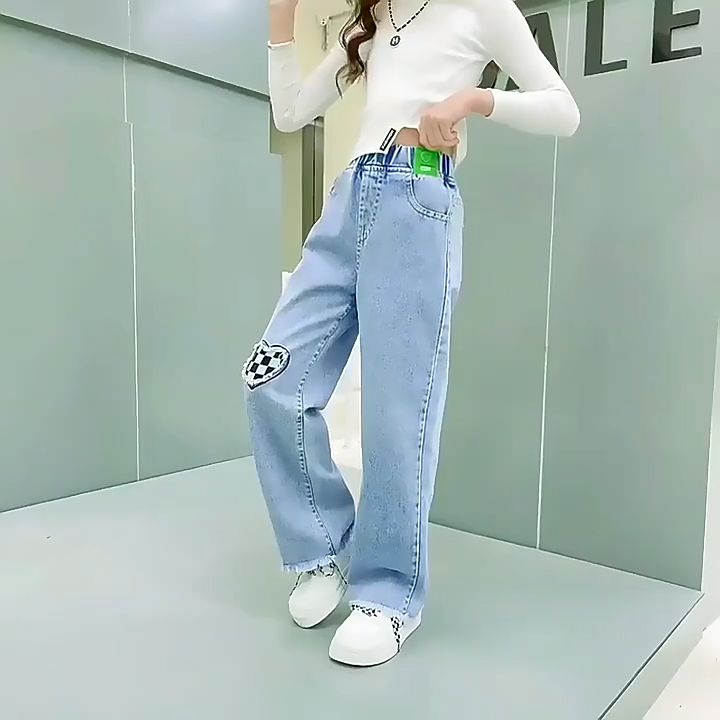 Korean Style Jeans Pants for Kids Girl Skinny Straight-Leg Denim