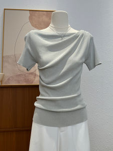 Slim Fit Knitted Short Sleeve T-Shirt Womens Summer New Style Unique Beautiful Top Not Colliding Model Korean Version Pure Color