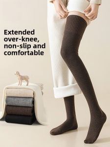 miiow | Thickened Woolen Over-Knee High Tube Socks Womens Winter Warm Slimming Anti-Slip Long Leg Knee Protector Boot Socks
